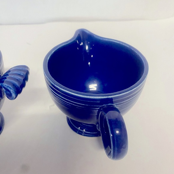 Vintage Fiesta Ring Creamer With Handle  , & Sugar Bowl . Cobalt Blue - Picture 7 of 14